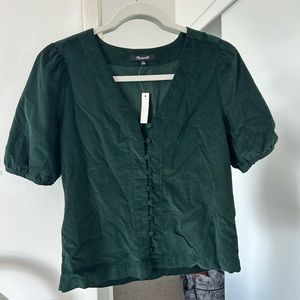 Madewell green velvet blouse